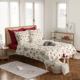 Pine Tree Red Berries Christmas Foliage Off-White Cotton Duvet Cover Set EVE