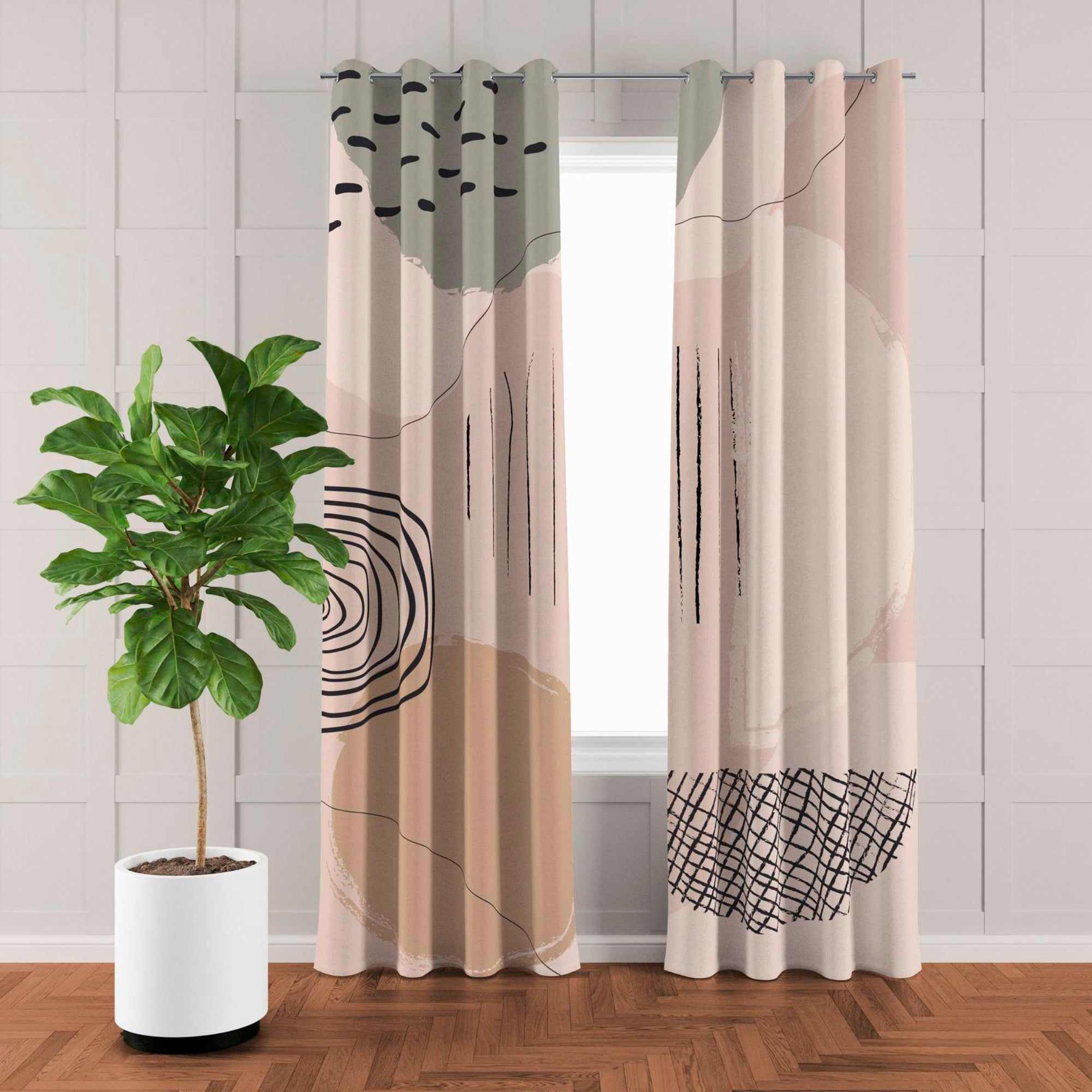 Neutral Blush Abstract Art Scandinavian Blackout Window Curtains NEUTRA - 2 Panels