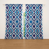 Abstract Blue Indigo Ikat Blackout Window Curtain OCEAN