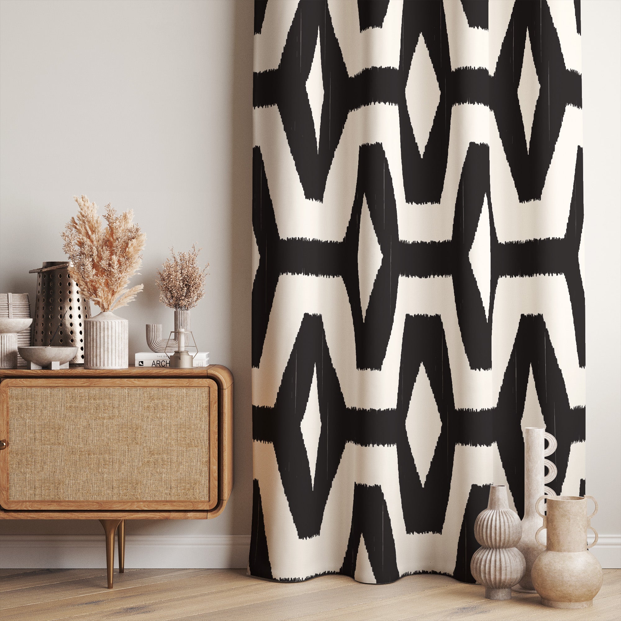 Scandinavian Geometric Black White Blackout Window Curtain ODA – Shapes ...