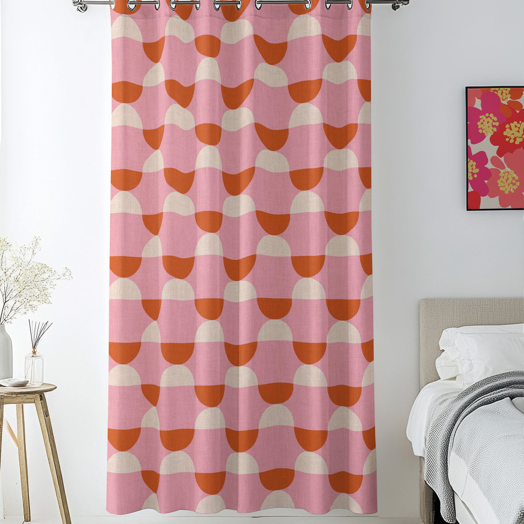 Retro Abstract Orange Pink Beige Maximalist Aesthetic Blackout Window Curtains GLOWRA