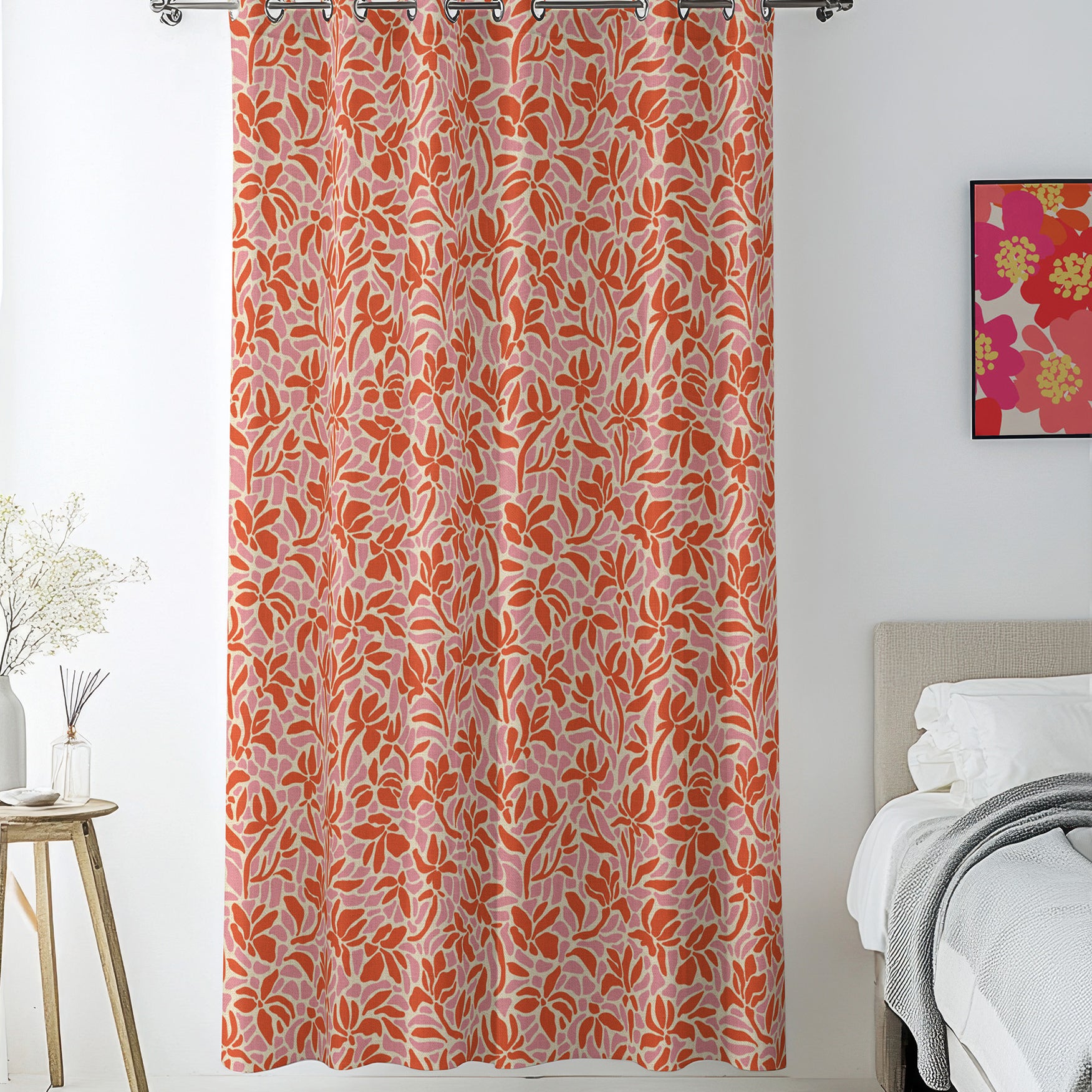 Naive Art Abstract Floral Orange Pink Maximalist Aesthetic Blackout Window Curtains JOYETTE