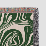 Marble Green Waves Retro Abstract Art Cotton Woven Throw Blanket OLIVE