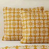 Mid Century Geometric Retro Floral Mustard Cotton Duvet Cover Set MARGARET