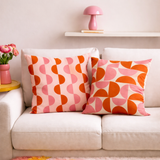Retro Geometric Orange Pink Maximalist Pillow Cover ZAREVA