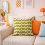 Curved Wavy Stripes Green Pink Maximalist Pillow Cover WAVENI
