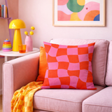 Groovy Checker Red Pink Maximalist Pillow Cover GROOVIA