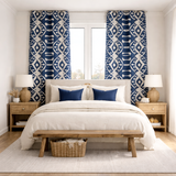 Abstract Wabi Sabi Shibori Japanese Print Blue Blackout Window Curtain KASEEM