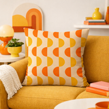 Retro Half Circles Yellow Orange Maximalist Aesthetic Throw Pillow Cover