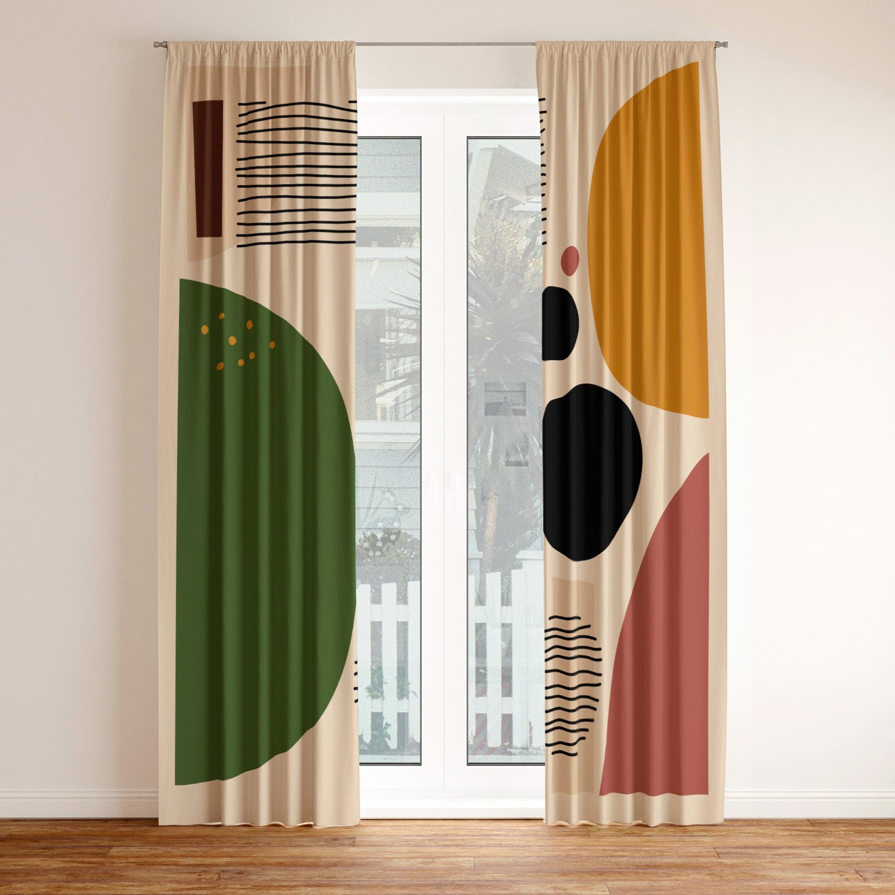 Abstract Art Geometric Mid Century Modern Blackout Window Curtains ROHE - 2 Panels