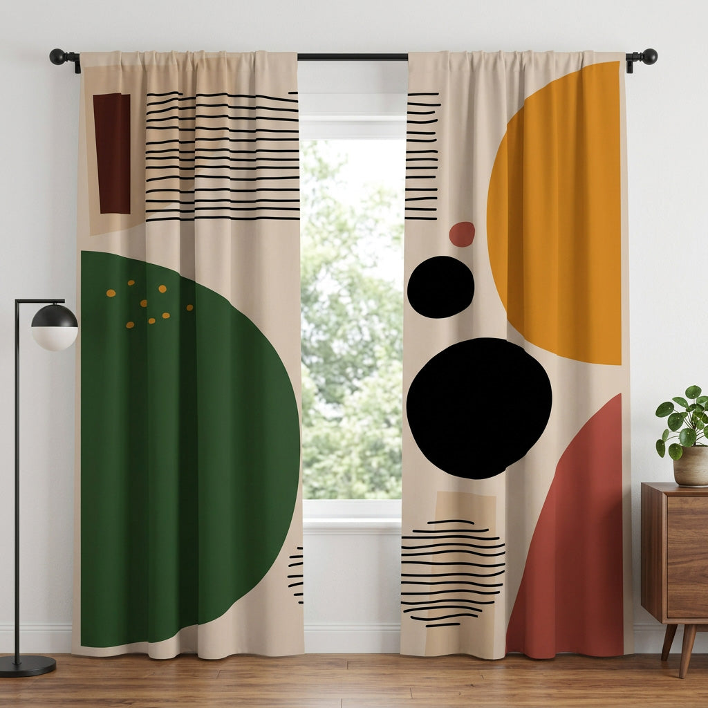 Abstract Art Geometric Mid Century Modern Blackout Window Curtains ROHE - 2 Panels