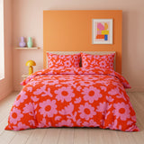 Dopamine Retro Abstract Floral Pink Red Maximalist Cotton Duvet Cover Set ROSAVIBE
