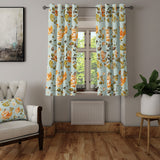 Botanic Garden Orange Roses Light Blue Floral Blackout Window Curtain ROSE