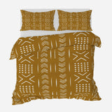 African Mudcloth Print Mustard Yellow Cotton Duvet Cover Set SADE