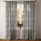 Abstract Modern Leaves Geometric Off White Black Semi Sheer Window Curtain ISHANA