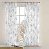 Abstract Modern Minimalist Thin Leaves White Blue Semi Sheer Window Curtain SAIGE