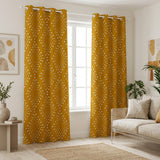 African Geometric Mustard Yellow White Mudcloth Blackout Window Curtain SAMBURU