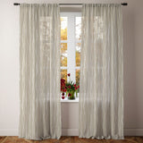 Neutral Abstract Modern Beige White Semi Sheer Window Curtain THEO