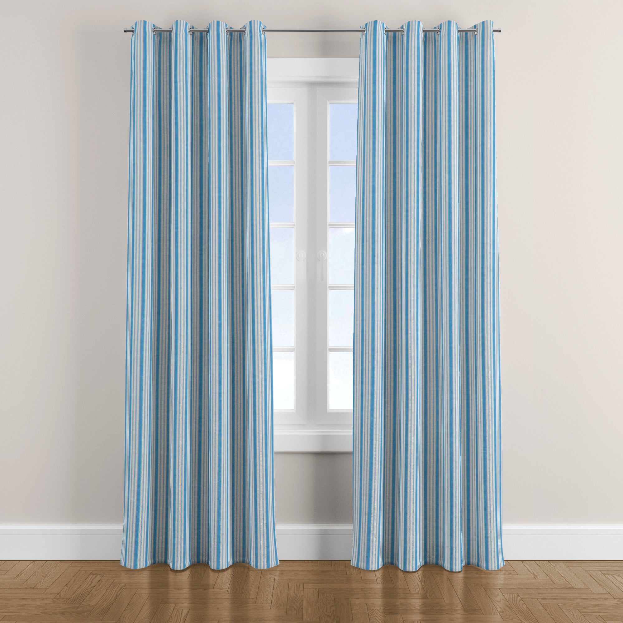 Scandinavian Thin Striped Light Blue White Blackout Window Curtain SNO
