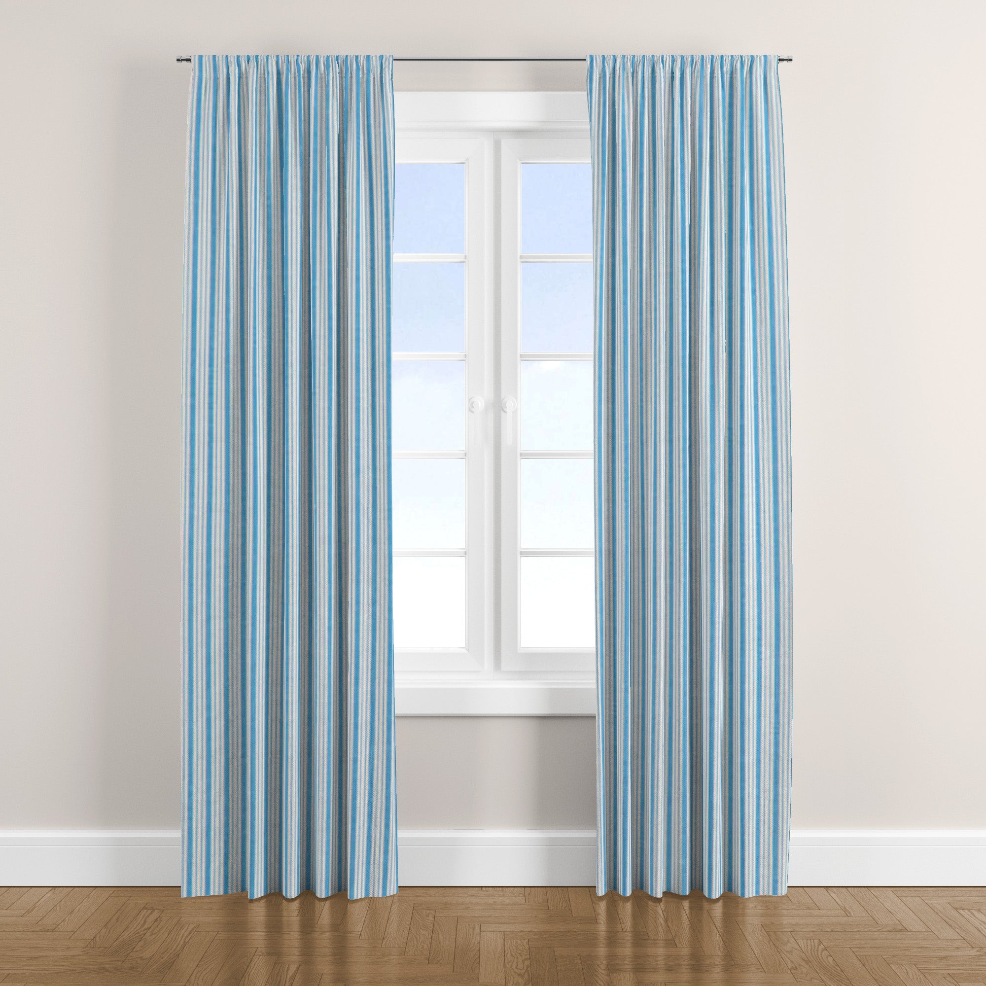 Light Blue White Vertical Thin Stripes Nordic Scandinavian Blackout Window Curtain SNO