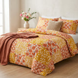 Botanical Floral Orange Poppies Mustard Yellow Cotton Duvet Cover Set SOLANA