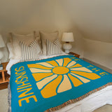 Abstract Retro Groovy Cotton Woven Throw Blanket SUNSHINE