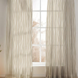 Neutral Abstract Modern Beige White Semi Sheer Window Curtain THEO