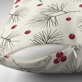 Pine Tree Red Berries Christmas Foliage Neutral Throw Pillow Cover EVE