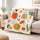 Abstract Shapes Third Eye Burnt Orange Boho Fleece Throw Blanket VEDA