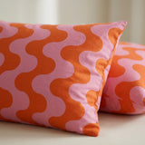 Dopamine Wavy Stripes Retro Red Pink Maximalist Cotton Duvet Cover Set VIBRANA