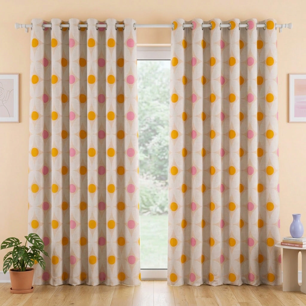 Retro Geometric Orange Pink Beige Blackout Window Curtains VIBRAZE