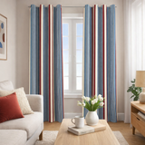 Scandinavian Striped Blue Burgundy Ivory Blackout Window Curtain VIND