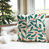 Mistletoe Branch Christmas Floral Green Red Throw Pillow Cover MISTLETOE