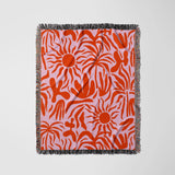 Abstract Groovy Sun Leaves Red Pink Retro Cotton Woven Throw Blanket SOLARIS