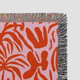 Abstract Groovy Sun Leaves Red Pink Retro Cotton Woven Throw Blanket SOLARIS