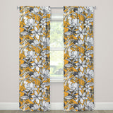 Yellow Grey Botanical Modern Flower Floral Blackout Window Curtain OPHELIA