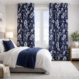 Botanical Tree Branches Navy Blue Blackout Window Curtain ZARIA