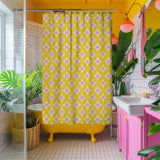 Retro Geometric Yellow Pink Maximalist Shower Curtain ZESTRA
