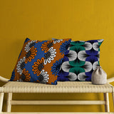 African Kitenge Blue Orange Ethnic Floral Throw Pillow Cover ADAMMA