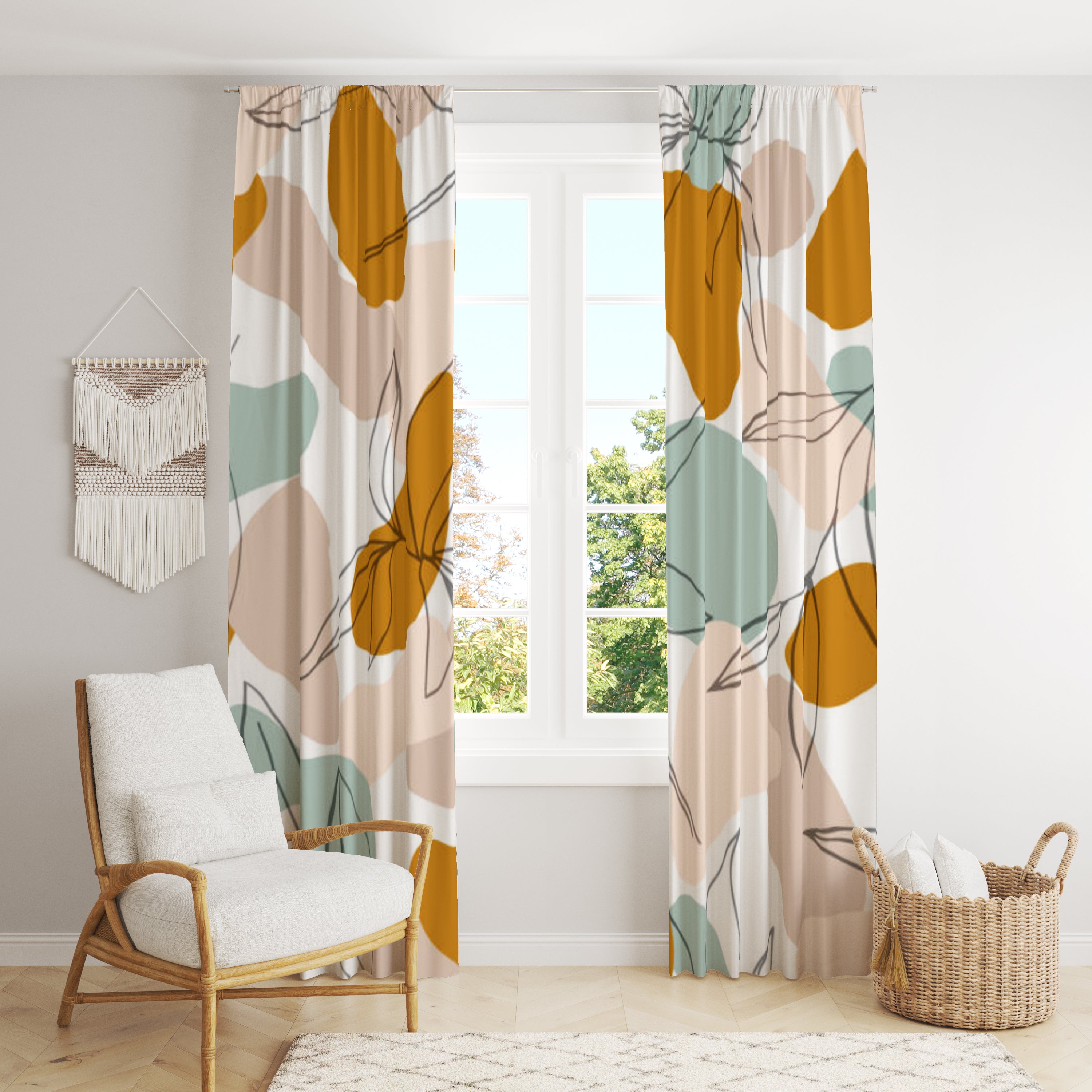 Botanical Abstract Pastel Shapes Boho Blackout Window Curtains ADELINE - 2 Panels