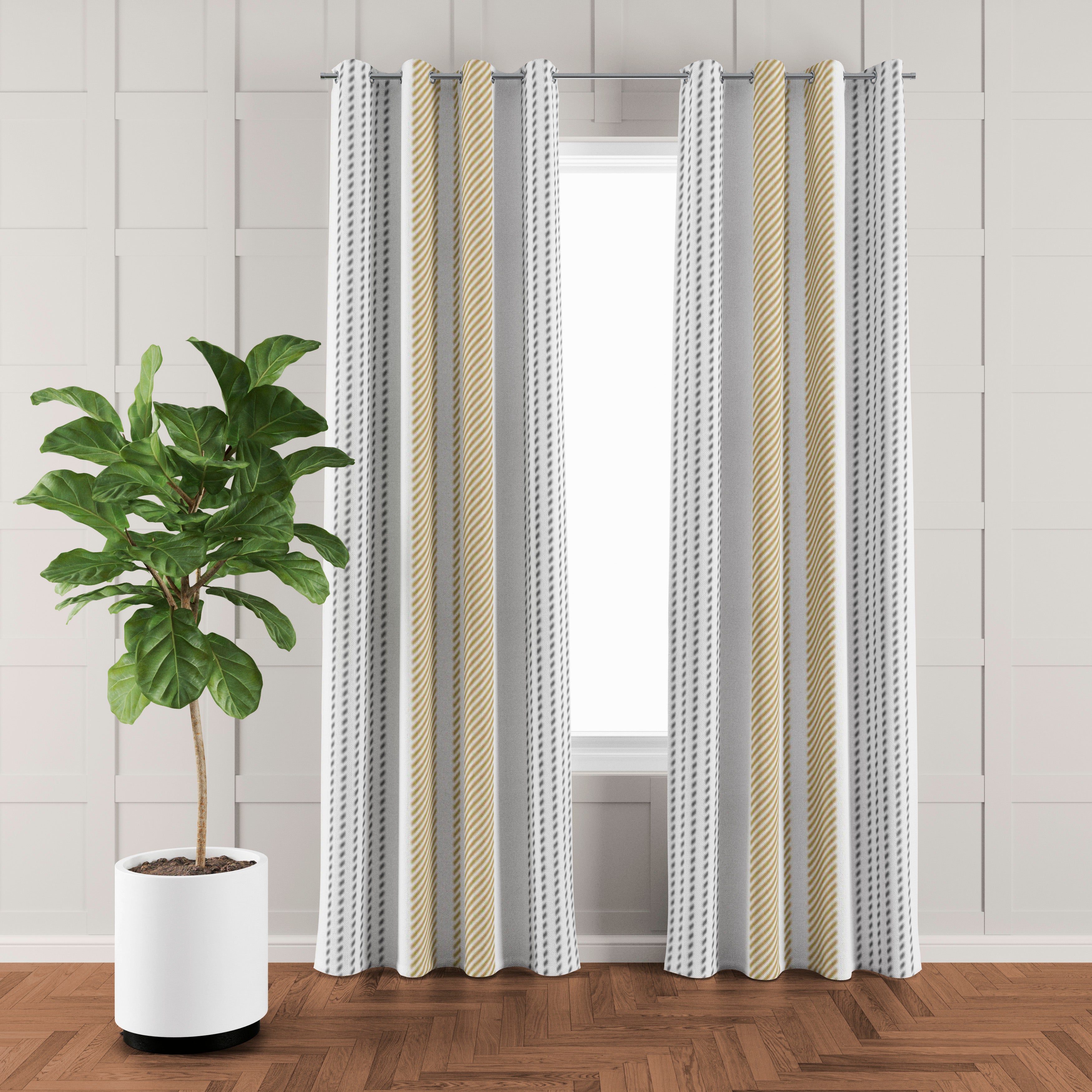 Minimalist Gold Gray White Striped Farmhouse Blackout Window Curtain CASSIDY