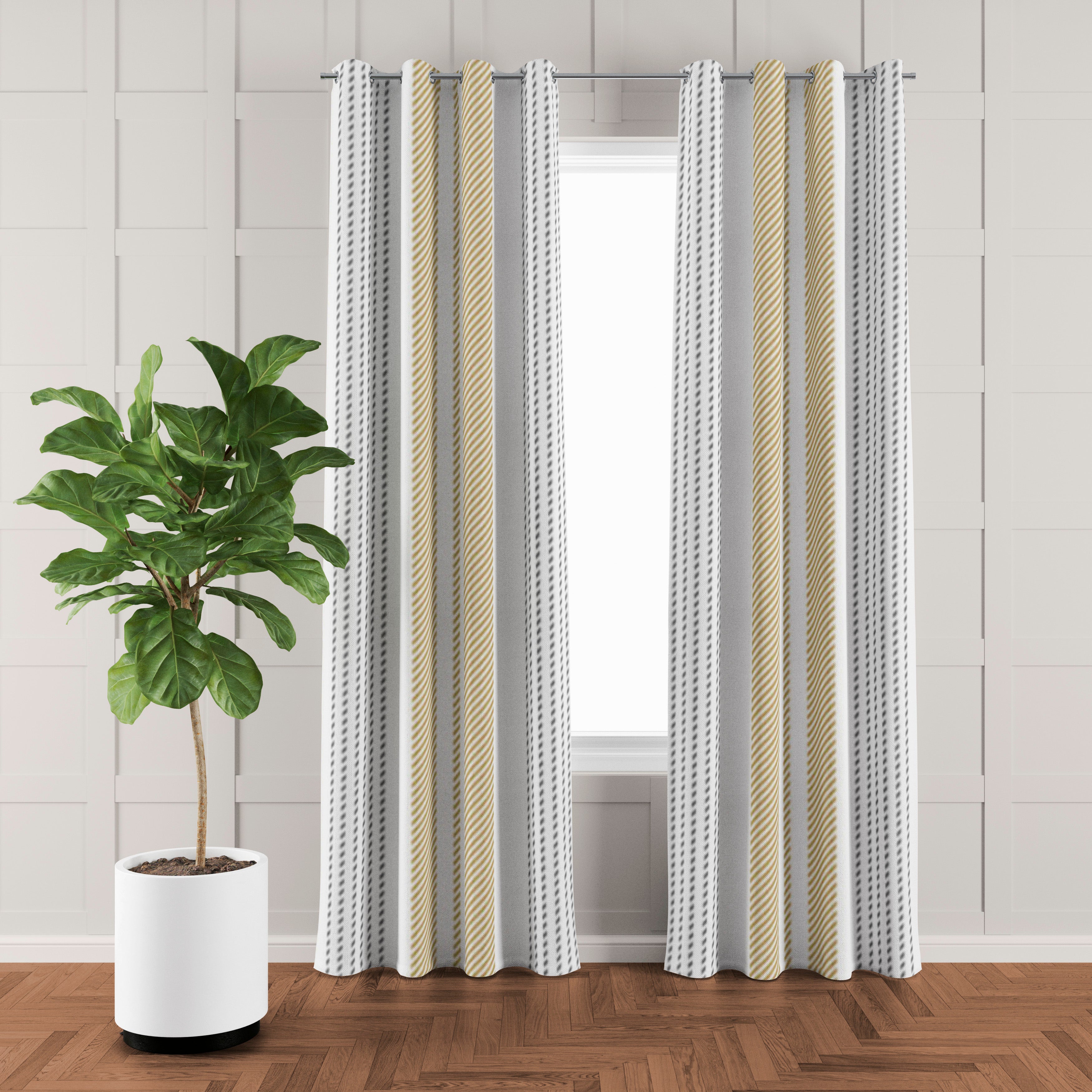 Scandinavian Farmhouse Gold Yellow Striped Geometric Blackout Window Curtain CASSIDY
