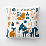 Scandinavian Folk Art Horse Animals Nordic Fleece Throw Pillow Cover NORSE