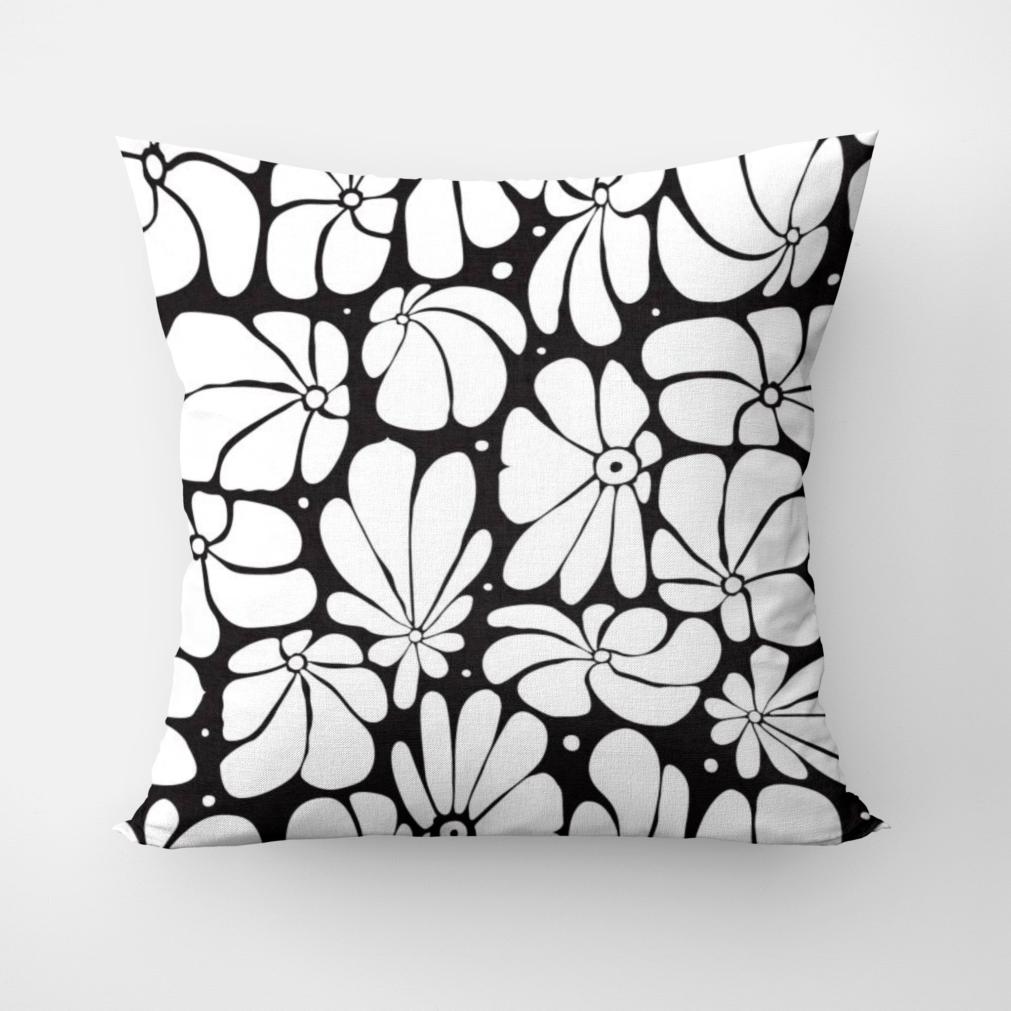 Abstract Black White Retro 70s Floral Throw Pillow Cover BLOSSOM