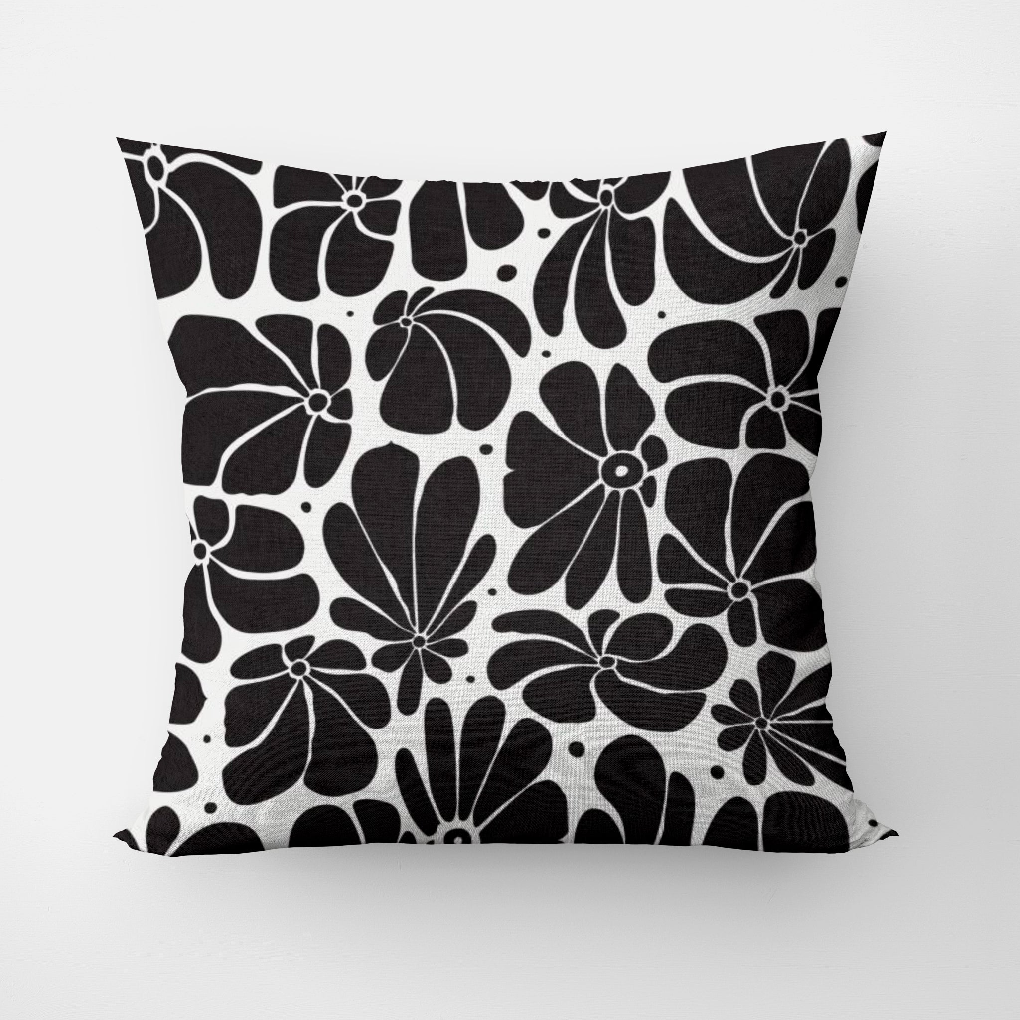 Abstract Black White Retro 70s Floral Throw Pillow Cover BLOSSOM