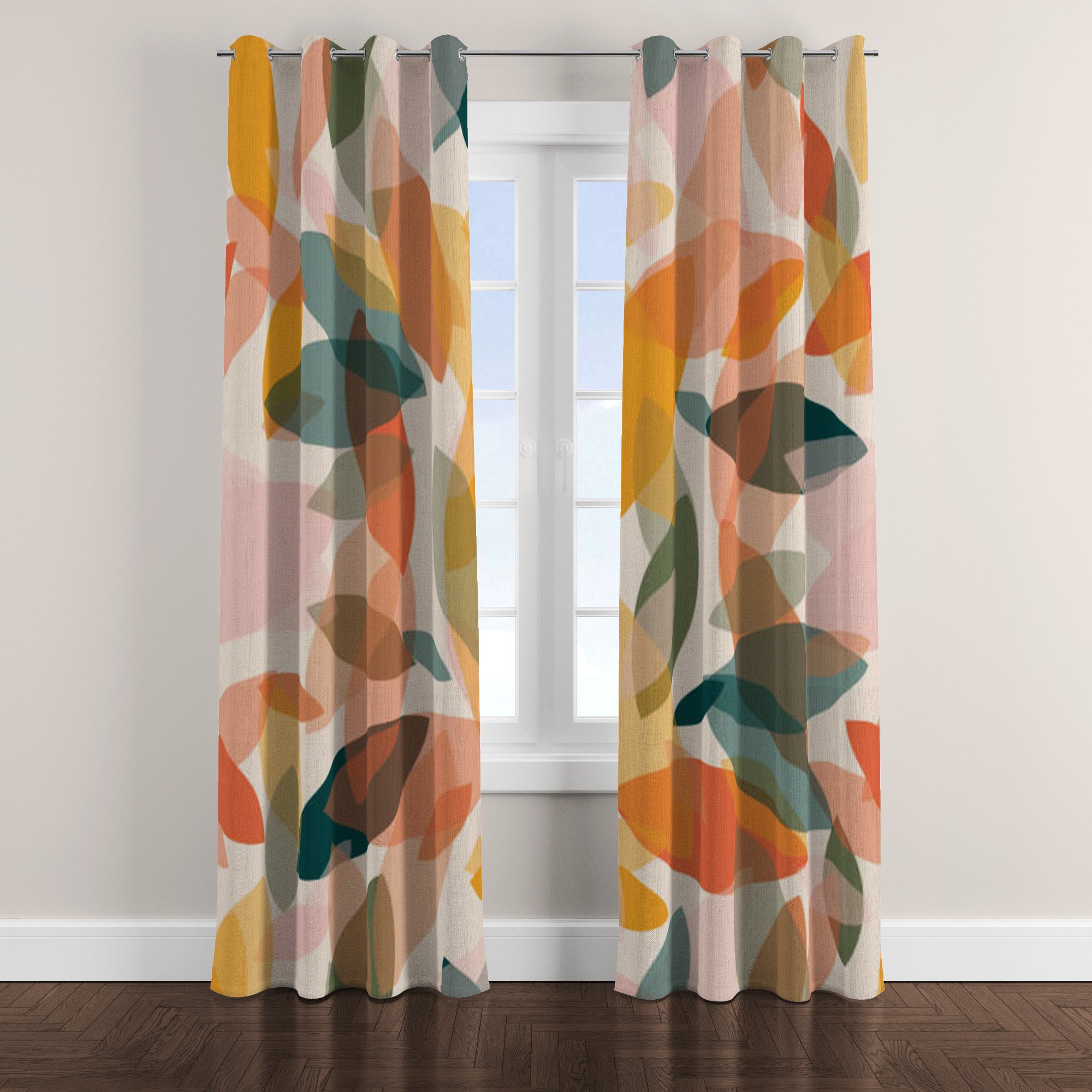 Modern Abstract Decorative Multicolor Orange Green Pink Blackout Window Curtain IDALIA