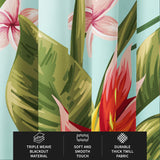 Green Leaves And Red Flowers Tropical Blackout Window Curtains HELICONIA - 2 Panels
