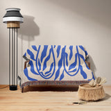 Abstract Minimal Blue Plants Organic Matisse Inspired Boho Cotton Woven Throw Blanket WAVES