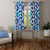 Abstract Blue Indigo Ikat Blackout Window Curtain OCEAN