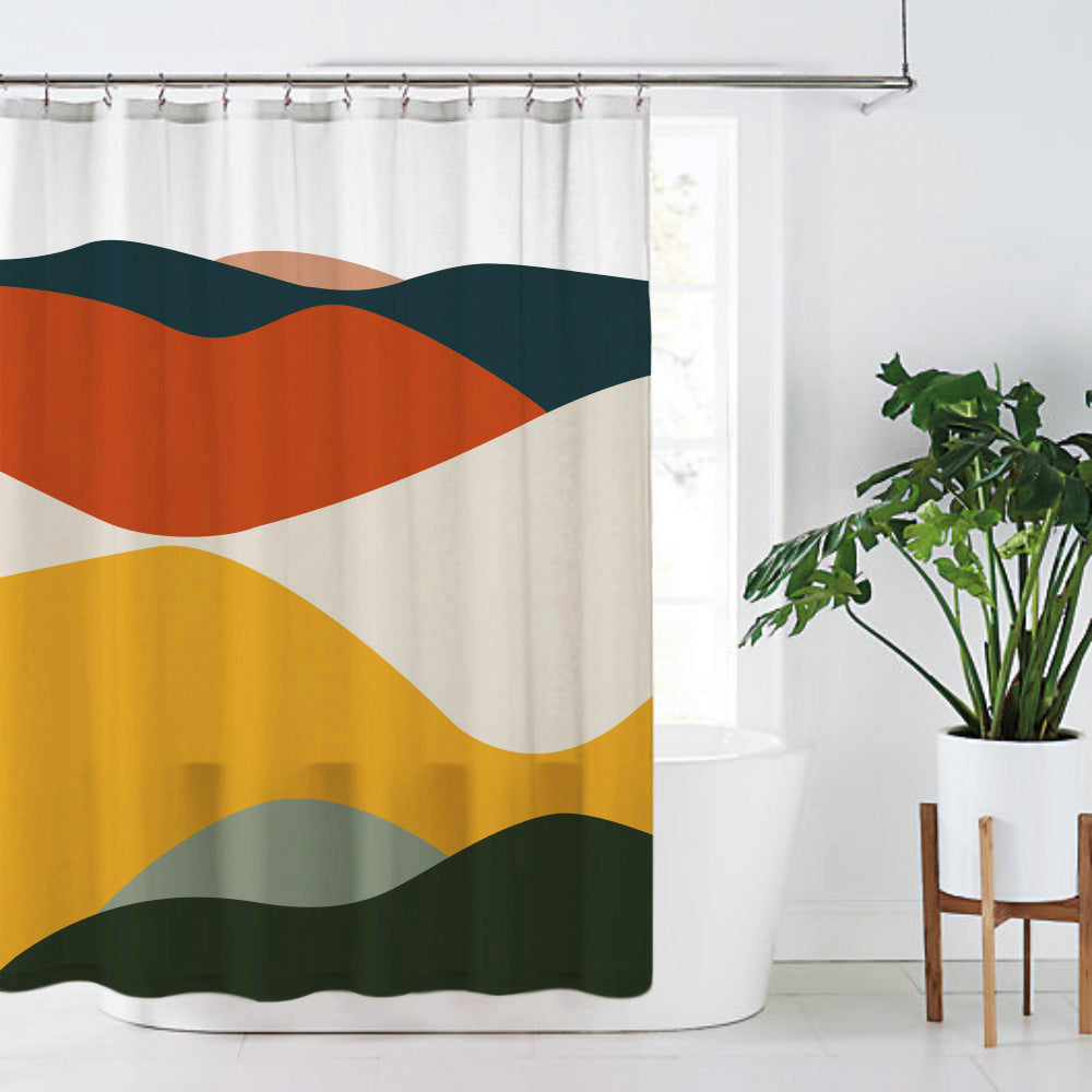 Colorful Desert Abstract Landscape Mid Century Modern Shower Curtain S Shapes Decor